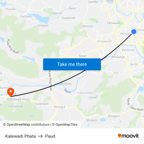 कालेवाड़ी फाटा to पौड map