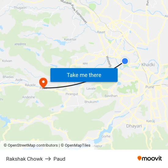 रक्षक चौक to पौड map