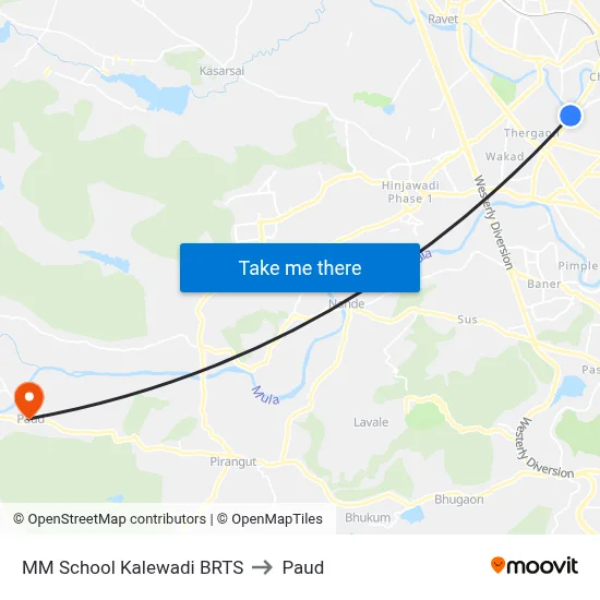 MM School Kalewadi BRTS to पौड map