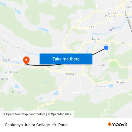 चैतन्य जूनियर कॉलेज to पौड map