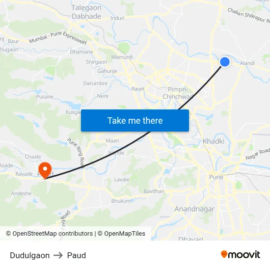 दुदुलगाव to पौड map