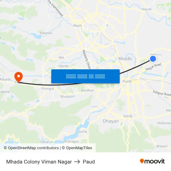 म्हाडा कॉलोनी विमान नगर to पौड map