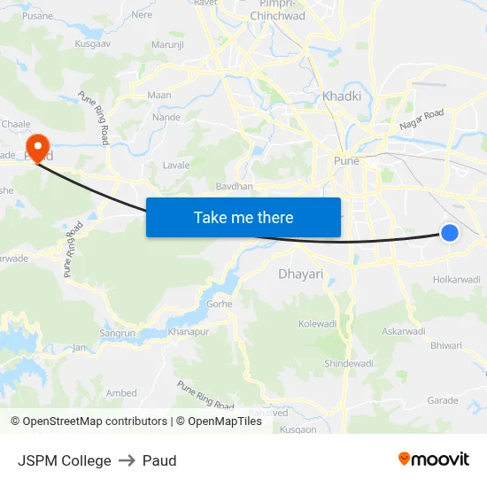 जेएसपीएम कॉलेज to पौड map