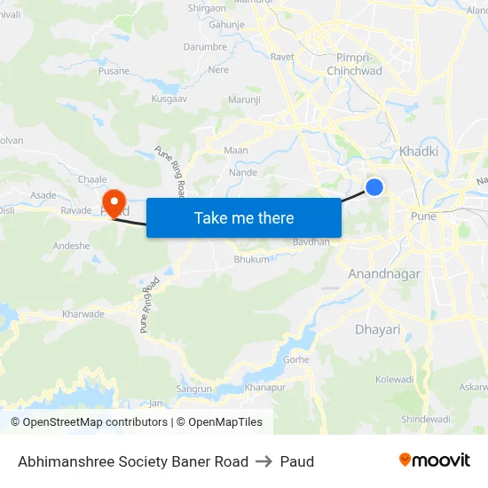 अभिमानश्री सोसाइटी बाणेर रोड to पौड map
