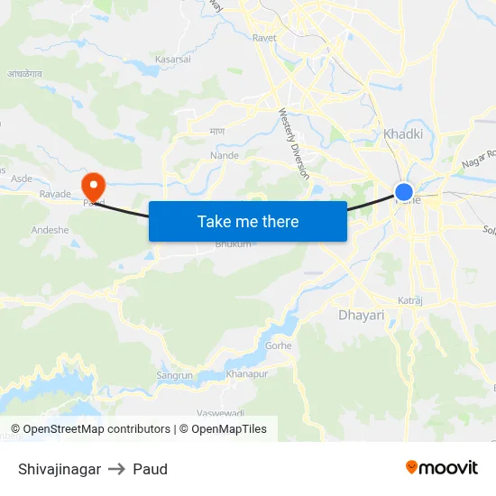 शिवाजीनगर to पौड map