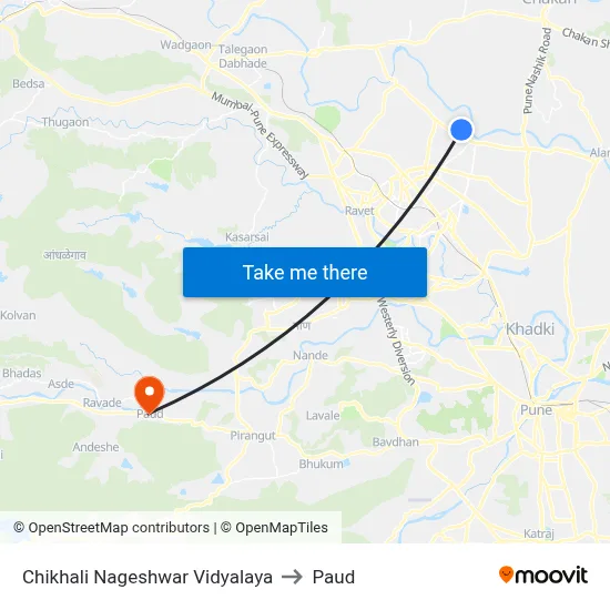 चिखली नागेश्वर विद्यालय to पौड map