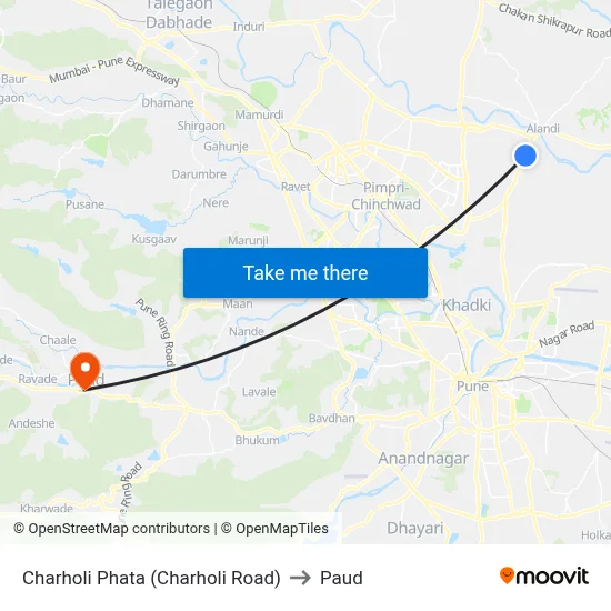 चऱ्होली फाटा (चऱ्होली रोड) to पौड map