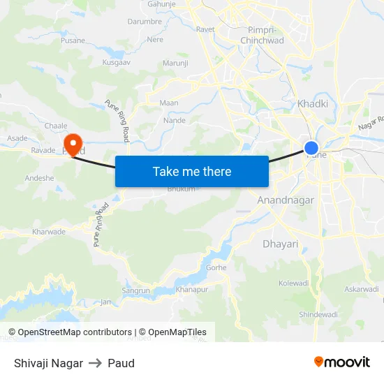 शिवाजी नगर to पौड map
