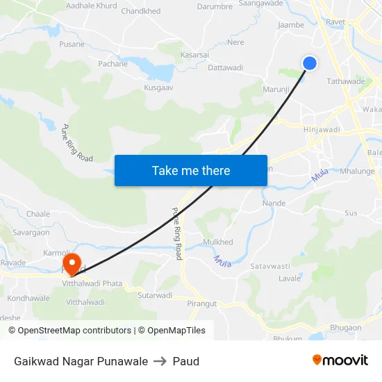 गायकवाड नगर पुनावले to पौड map
