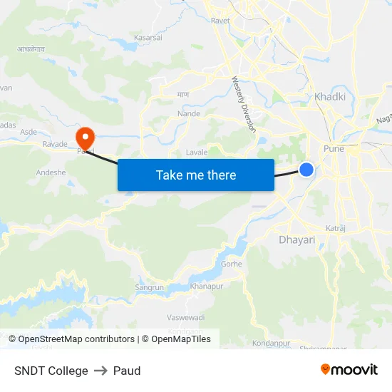 एसएनडीटी कॉलेज to पौड map