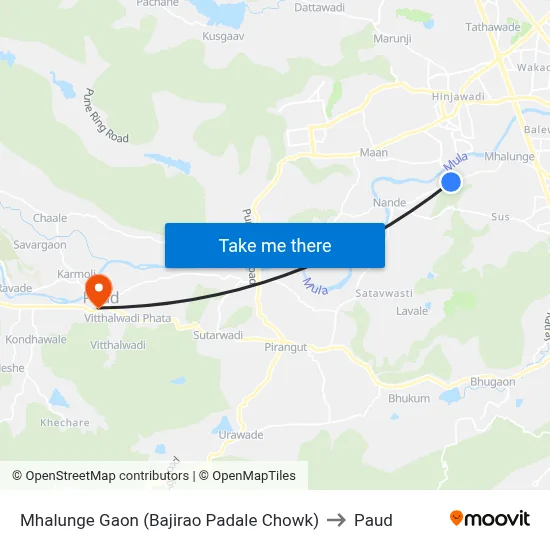 म्हालुंगे गाव (बाजीराव पडाले चौक) to पौड map