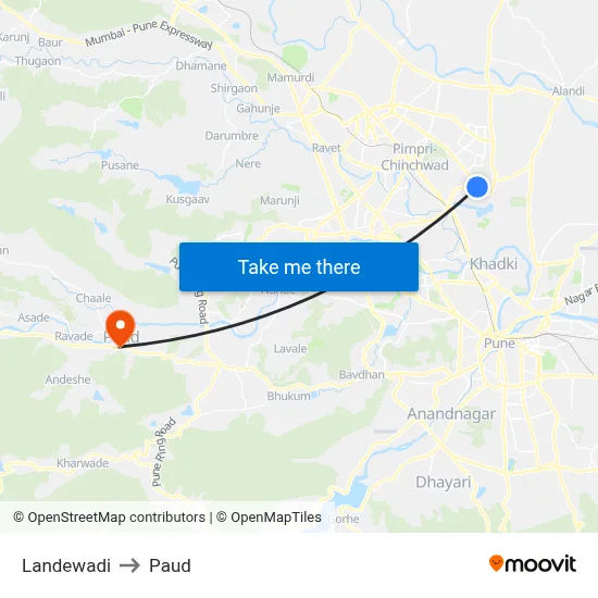 लांडेवाडी to पौड map