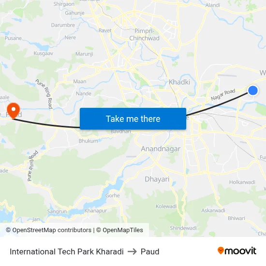 इंटरनैशनल टेक पार्क खराडी to पौड map