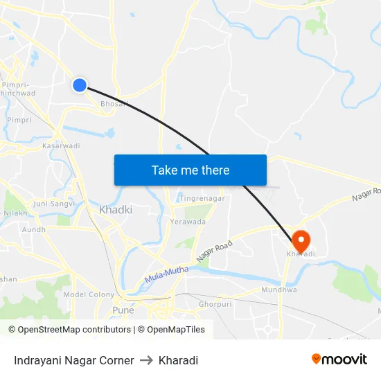 इंद्रायणी नगर कॉर्नर to खराड़ी map