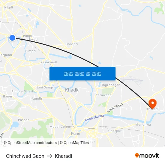 Chinchwad Gaon to Kharadi map