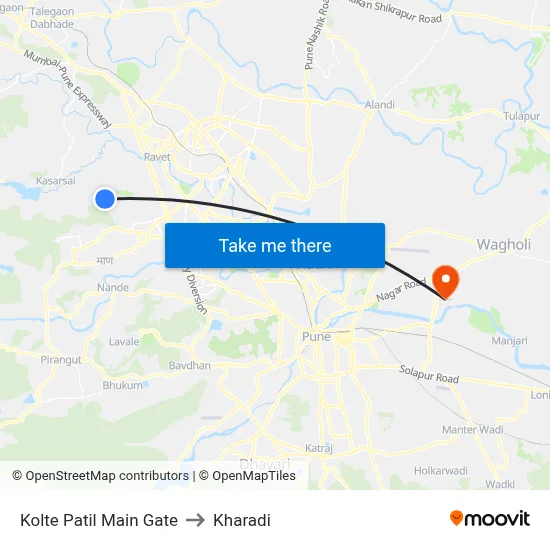 कोल्टे पाटिल मेन गेट to खराड़ी map