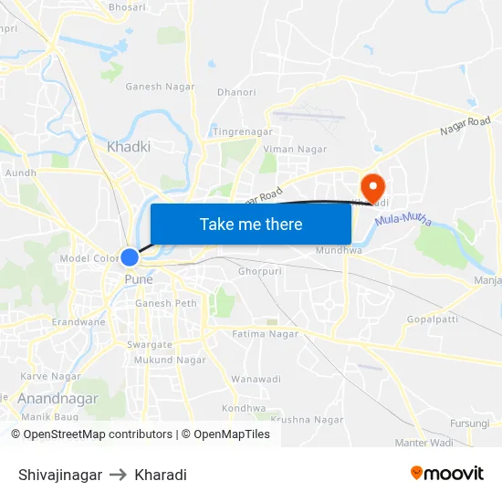 शिवाजीनगर to खराड़ी map