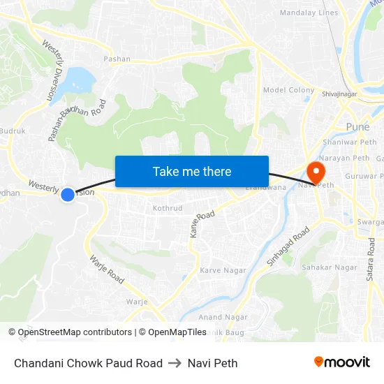 Chandani Chowk Paud Road to Navi Peth map
