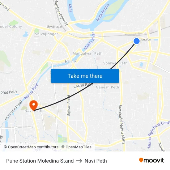 Pune Station Moledina Stand to Navi Peth map