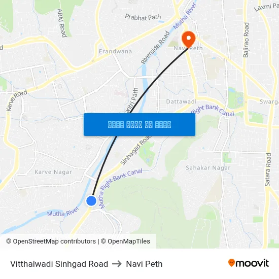 विठ्ठलवाडी सिंहगड रोड to नवी पेठ map