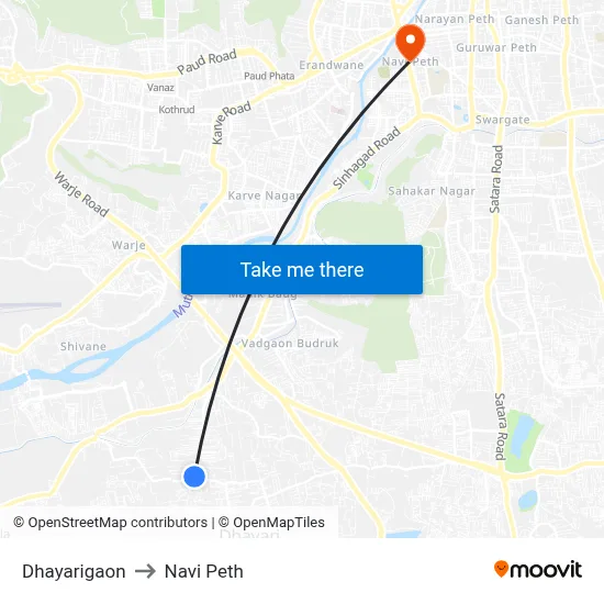 धायरीगांव to नवी पेठ map