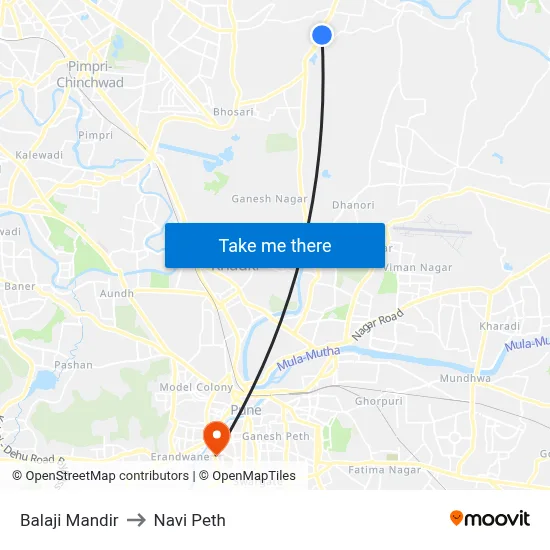 बालाजी मंदिर to नवी पेठ map