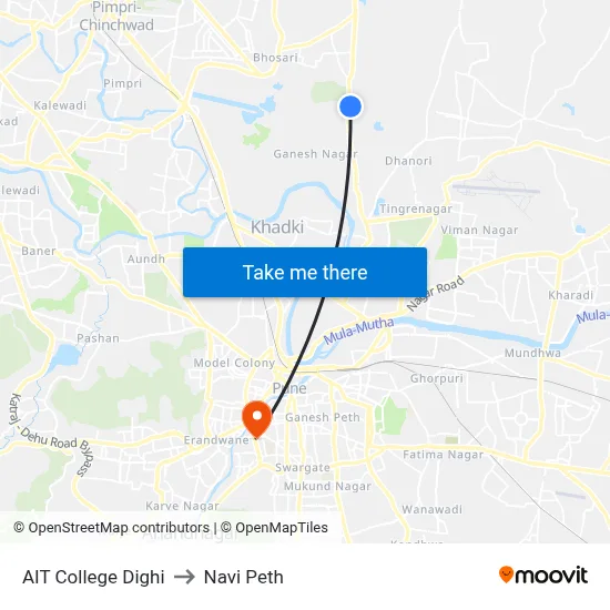 एआईटी कॉलेज दिघी to नवी पेठ map