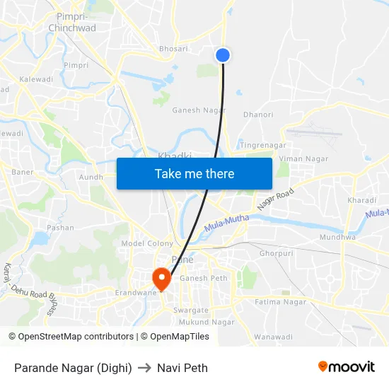 परांडे नगर (दिघी) to नवी पेठ map