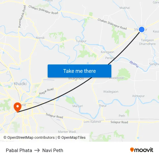 Pabal Phata to Navi Peth map