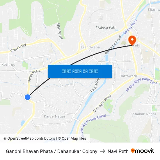 गांधी भवन फाटा / दहानुकर कॉलोनी to नवी पेठ map