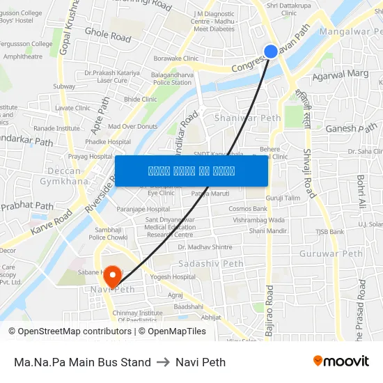 म.न.पा मुख्य बस स्टैंड to नवी पेठ map