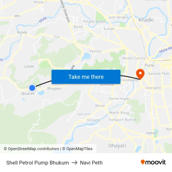 Shell Petrol Pump Bhukum to Navi Peth map