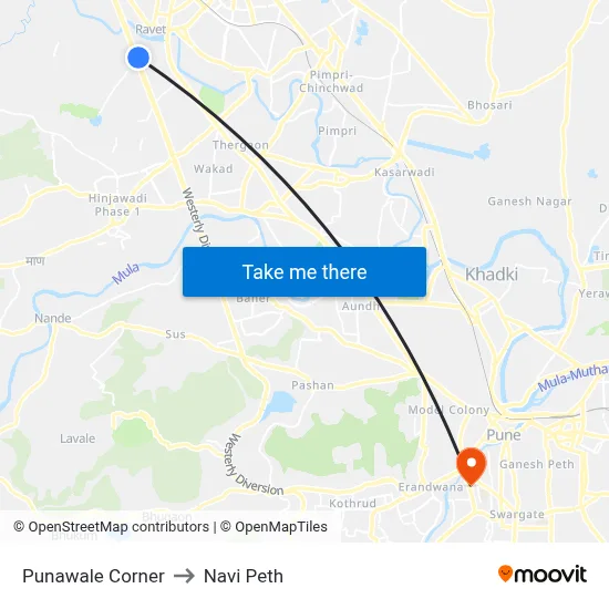 Punawale Corner to Navi Peth map