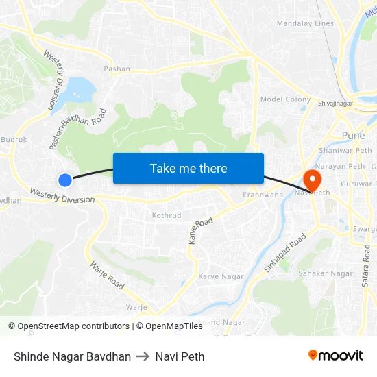 Shinde Nagar Bavdhan to Navi Peth map