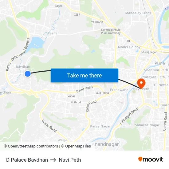 डी पैलेस बावधन to नवी पेठ map