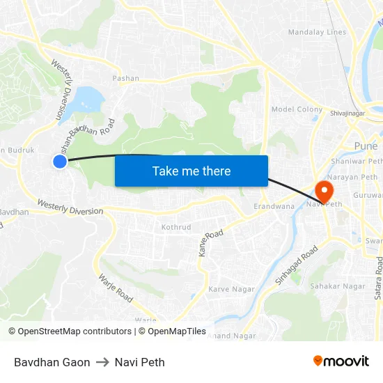 Bavdhan Gaon to Navi Peth map