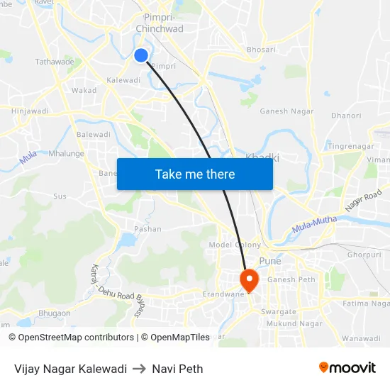 Vijay Nagar Kalewadi to नवी पेठ map