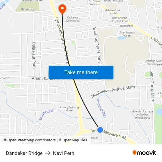 Dandekar Bridge to Navi Peth map