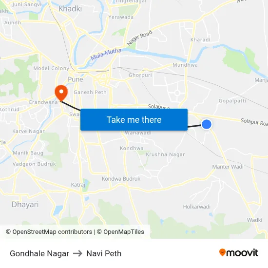 Gondhale Nagar to Navi Peth map