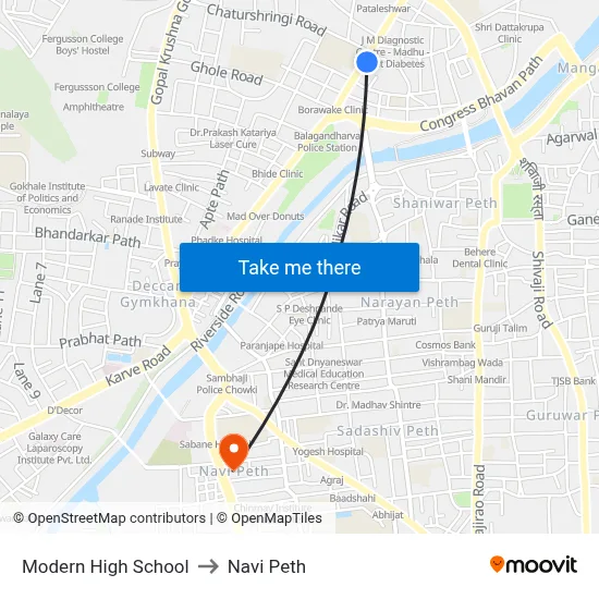 Modern High School to Navi Peth map