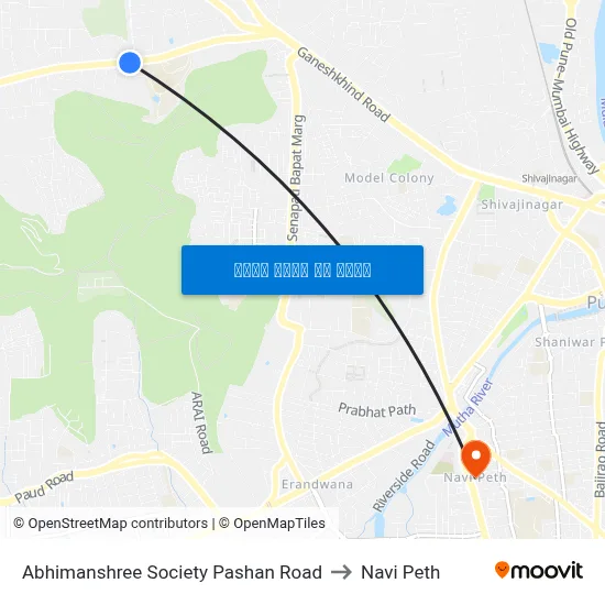 अभिमानश्री सोसायटी पाषाण रोड to नवी पेठ map
