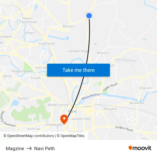 Magzine to Navi Peth map