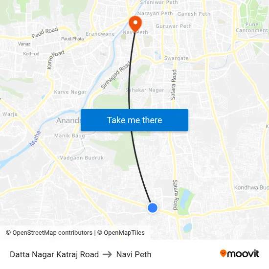 दत्त नगर कात्रज रोड to नवी पेठ map