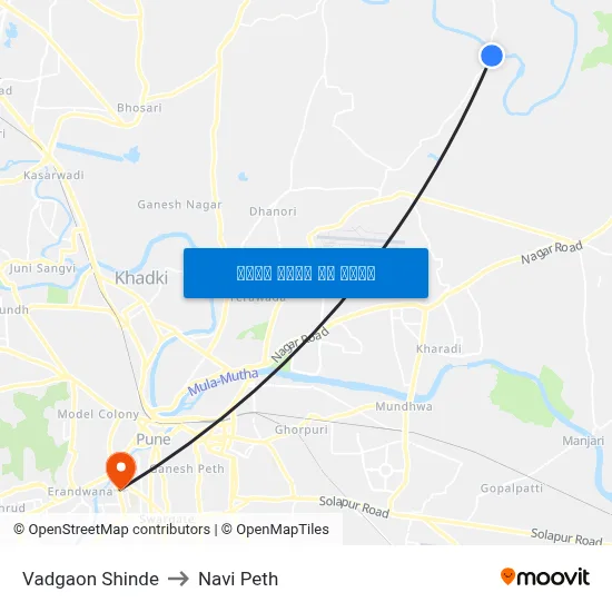 वडगाव शिंदे to नवी पेठ map