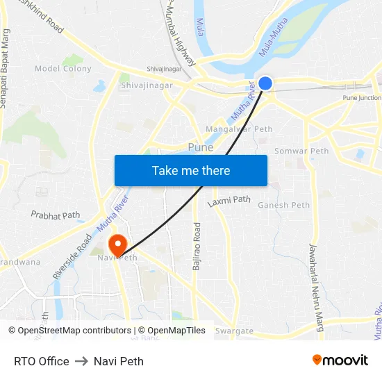 RTO Office to Navi Peth map