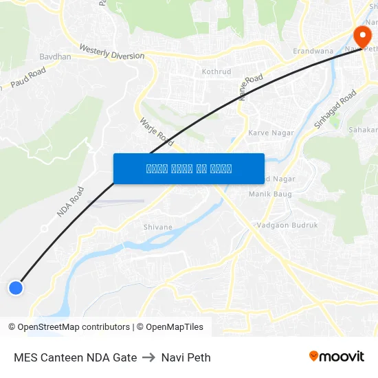 एमईएस कैंटीन एनडीए गेट to नवी पेठ map
