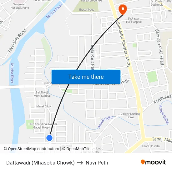 Dattawadi (Mhasoba Chowk) to Navi Peth map