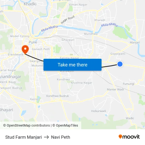 स्टड फार्म मांजरी to नवी पेठ map