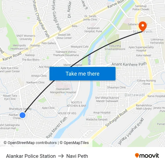 अलंकार पुलिस स्टेशन to नवी पेठ map