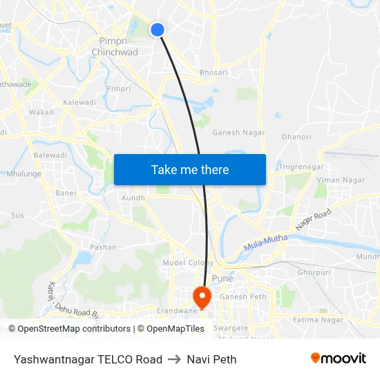 यशवंतनगर टेल्को रोड to नवी पेठ map